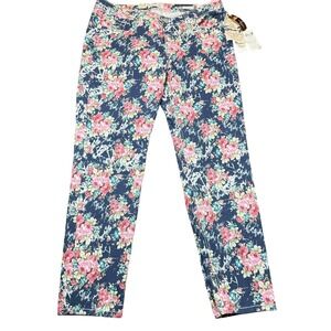 Seven7 Luxe Skinny Jeans Womens 16 Blue Floral Rose Print Stretch Casual Pants